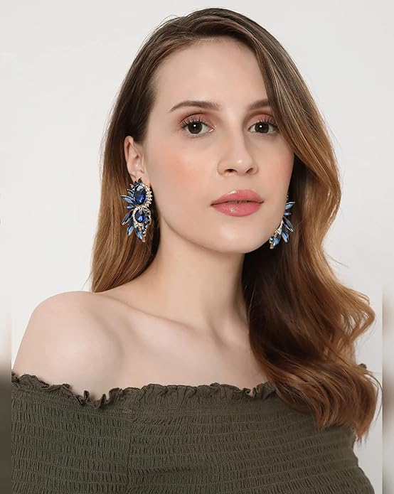 Vintage Rhinestone Statement Earrings Fancy Crystal Cluster Drop Dangle Earrings for Women
