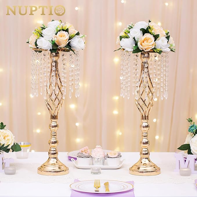 Pcs of 10 Fake Flower Ball Arrangement Bouquet,15 Heads Plastic Roses with Base, Suitable for Our Store's Wedding Centerpiece Flower Rack for Parties Valentine's Day Home Décor (Champagne & White)