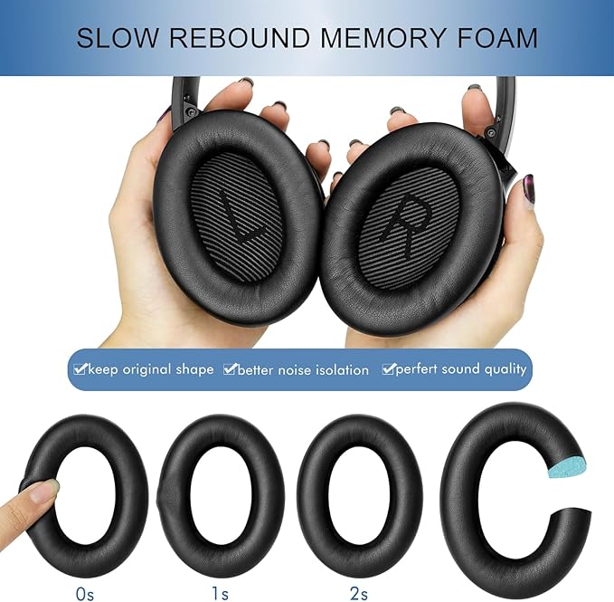 GEVO Ear Pads Cushions Replacement for Bose QC35 ii QC35, Earpads for Bose QuietComfort 35ii 35 Headphones with Protein Leather Noise Isolation Memory Foam (Black)