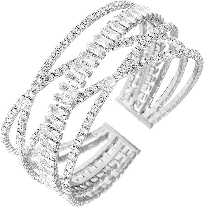 Rhinestone Bracelet for Women MultiLayer Crystal Cuff Bracelet Strand Layered Bracelet