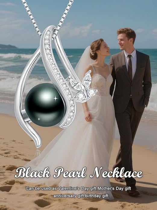 Tahitian Black Pearl 18K White Gold Plated Sterling Silver Heart/Infinity/Four Leaf Clover Pendant Necklace Jewelry Gifts for Women Wife Mom Girlfriend Wedding Birthday Anniversary Christmas