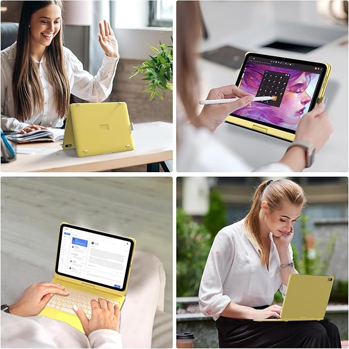 typecase Touch iPad 10th Generation Case with Keyboard (10.9", 2022) and iPad A16 (11th Gen, 2025) – 360° Rotatable, 11-Color Backlit, Multi-Touch Trackpad, Thin & Light (Yellow)