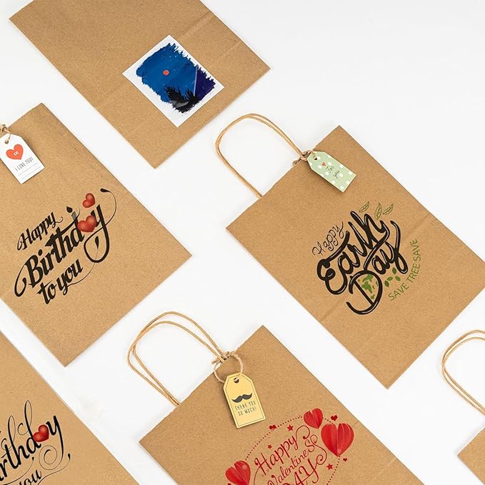 JET PAPER BAGS 100 Pack 5x3x8.25 Inch Small Paper Gift Bags with Handles Bulk, Brown Kraft Paper Bags for Grocery Shopping Retail Bags, Birthday Party Favors Wedding Bags