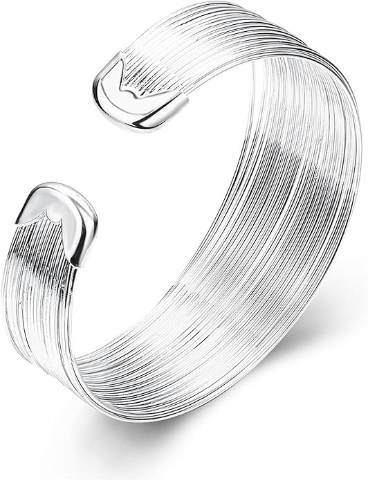 Chunky Bangle Bracelet for Women 925 Sterling Silver Bracelets Handmade Cuff Bangle Bracelets Adjustable Jewelry Fashion Simple Open Bangles