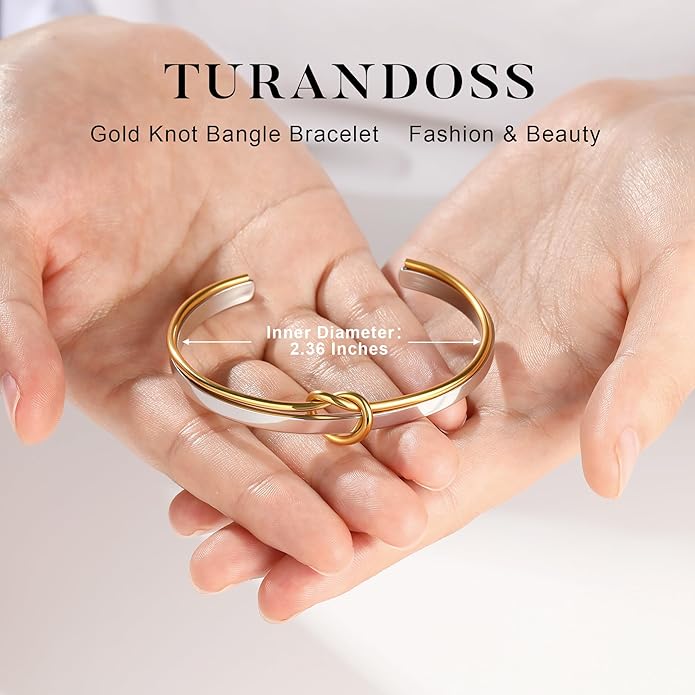 Turandoss Gold Knot Bangle Bracelets for Women - Dainty 18K Gold Plated Cuff Bangle Bracelets for Women Trendy Personalized Open Love Knot Bracelet Adjustable Cuff Bracelet Valentine Gifts for Her