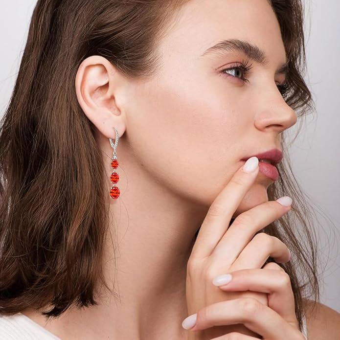 Women 925 Sterling Silver Birthstone 3-stone Leverback Drop Dangle Earrings 5A Cubic Zirconia Jewelry for Her