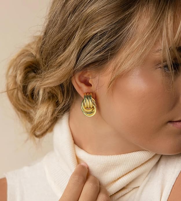 Geometric Earrings for Women, Chunky Dangle Earrings Trendy Vintage Statement Earrings Dupes Jewelry for Women