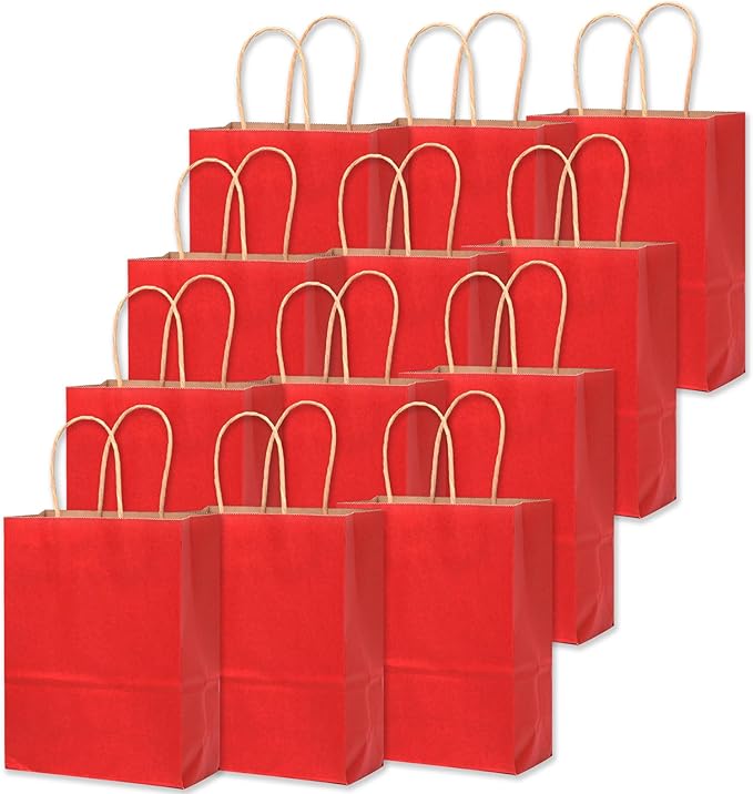 qiqee Large Kraft Paper Bags with Handles 13"x10"x5" 32 pcs Gift Paper Bag Wine Red Solid Color Bags（Large Size）