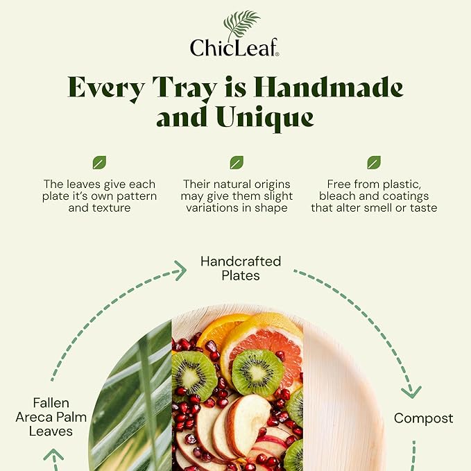Chic Leaf All Natural Compostable & Disposable Rectangular 15" x 10" Palm Leaf Tray for 4th of July - Party Charcuterie Board, Thanksgiving, Catering & Wedding Appetizers - Party Plates (10 pc)