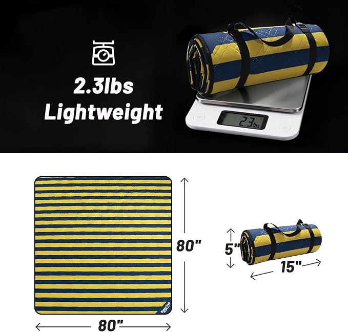 Picnic Blanket 80"x80" – Extra Large Waterproof Outdoor Blanket for Beach, Park, Grass, Lawn, Camping, Sandproof Mat, Foldable & Portable, Ideal Wedding Registry & Family Travel Accessory
