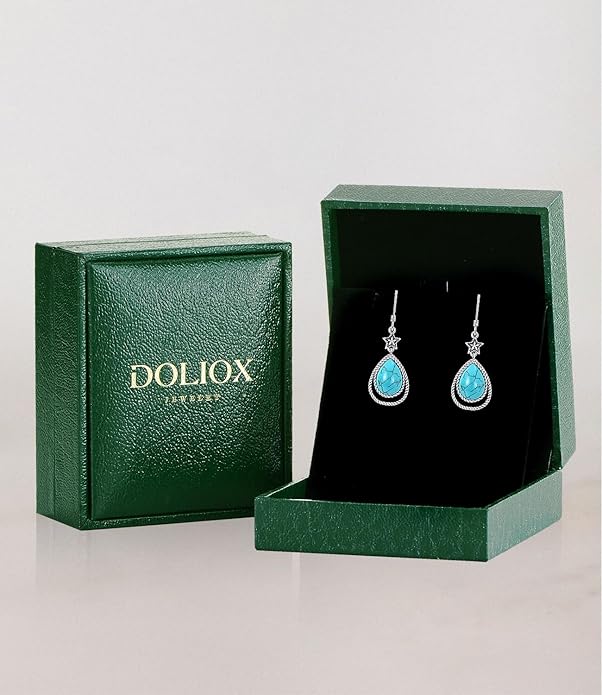 Boho Style Genuine Turquoise Earrings for Women 925 Sterling Silver Star Teardrop Gemstone Southwest Native Amerian Earring Jewelry for Her
