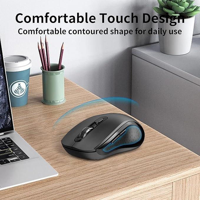 Wireless Mouse Ergonomic, Side Buttons Mouse, 2400 DPI, Silent and Anti Slip Roller Cordless Mice, 2.4Ghz with USB Receiver, 6 Buttons, Suitable for Laptop PC Chromebook and Windows 11/10/7 - Black