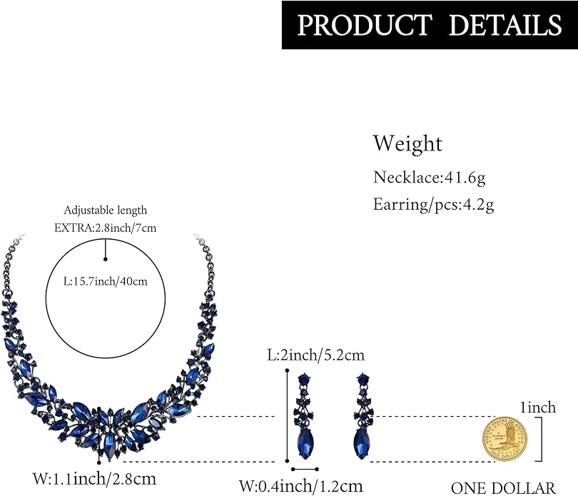 BriLove Women's Wedding Bridal Austrian Crystal Marquise Cluster Collar Necklace Dangle Earrings Set