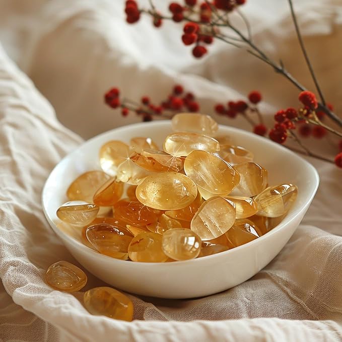 Polished Brazilian Citrine Crystal Chips 200 Pcs - 0.3" 10 oz Tumbled Stone Chips Crushed Sea Glass Stones Healing Reiki Crystal Making Home Decoration