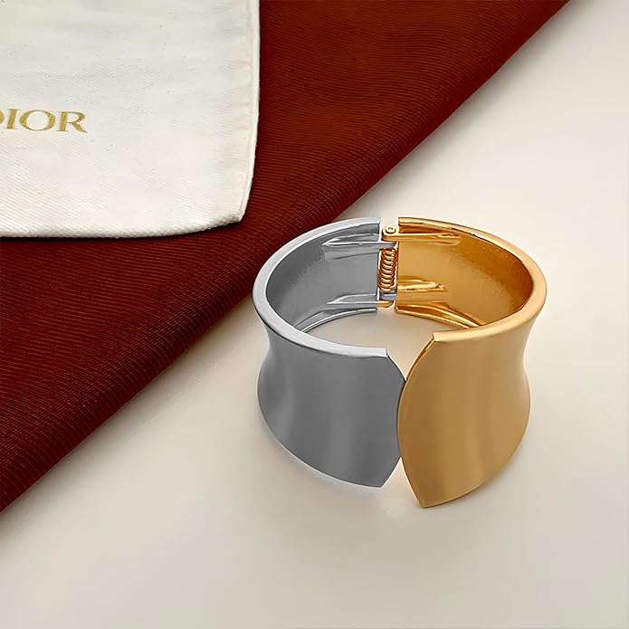 Statement Golden Matte Bracelet for women Minimalist Chunky Brushed Bangle Bracelet Vintage Thick Wide Cuff bracelet Gold Plated Open Cuff Geometric Bracelet