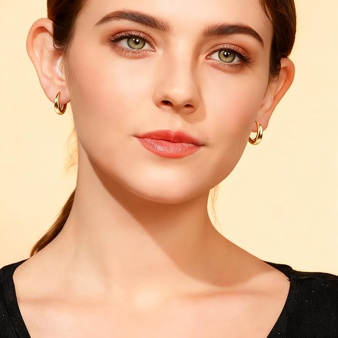 Chunky Small Hoop Earrings for Women 14mm/16mm/19mm Stainless Steel Huggie Earrings Everyday Jewelry Gift for Wife Mom, with Gift Box