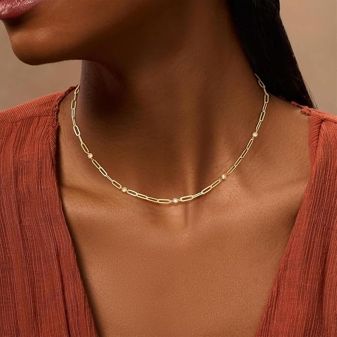 Valentines Day Gifts for Women Her - Dainty Necklaces for Women Cute Station Choker Simulated Diamond Necklace Simple Layering CZ Necklace Trendy Jewelry Gifts