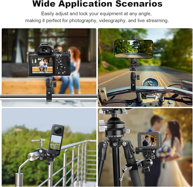 Super Clamp Camera Mount with 360° Mini Ball Head, Aluminum Desk Tube Crab Clamp for Monitor/Light/Mic, Bike/Motorcycle Handlebar Mount for Go Pro/Insta360/DJI Action Camera (SY012)