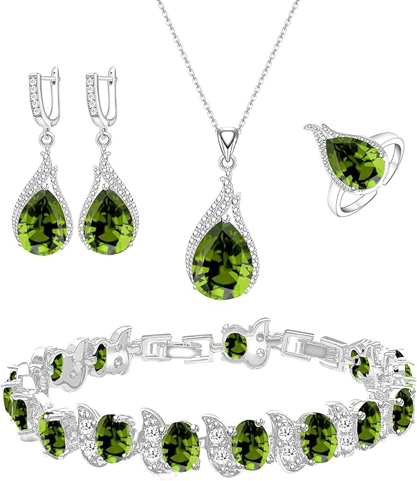 GZWHD Jewelry Set for Women CZ Earrings Necklace Ring Bracelet Set Prom Party Wedding Jewelry Gift for Mother Friend Wife
