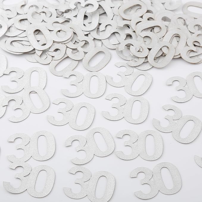 30th Happy Birthday Confetti Decorations - Silver Glitter Number 30 Party Decorations, Wedding Anniversary Party Table Decorations