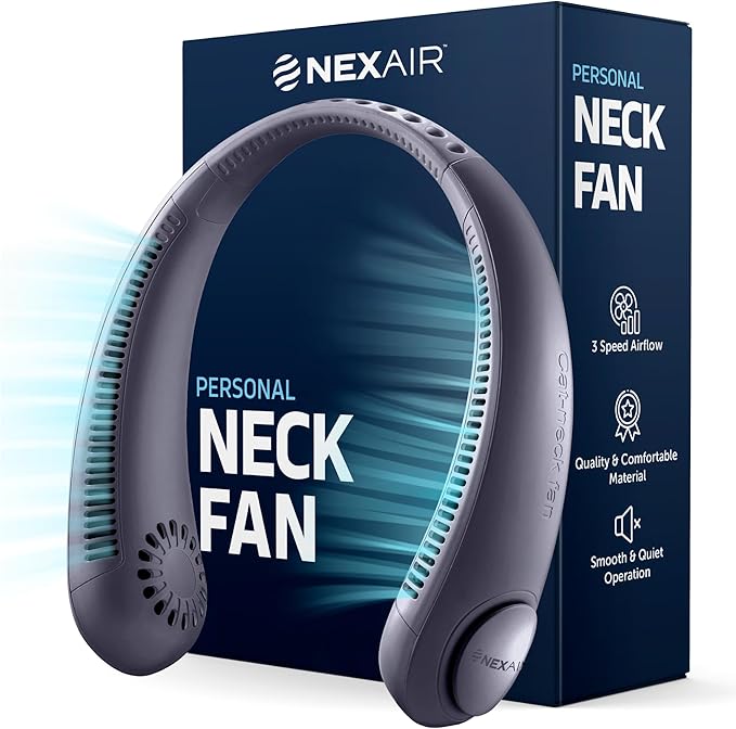 Portable Neck Fan - 3 Speed Rechargeable Bladeless Neck Fan, Adjustable Personal Black Neck Fan For Women & Men Modern Design, Great Cooling Fan For Travel, Indoor, Outdoors & Sports (Blue)