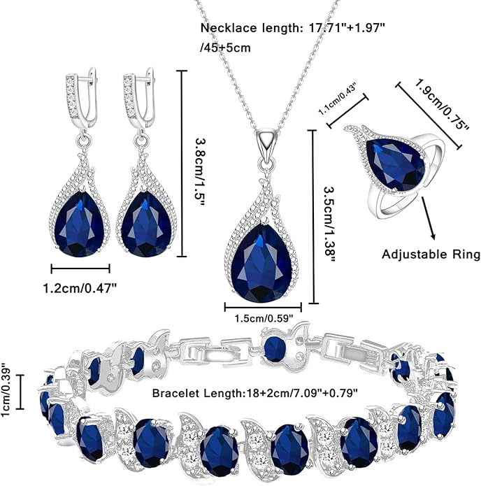 LMXXVJ Jewelry Set for Women,Teardrop Cubic Zirconia Necklace Earrings Adjustable Ring Bracelet Jewelry Set Formal Jewelry Gift
