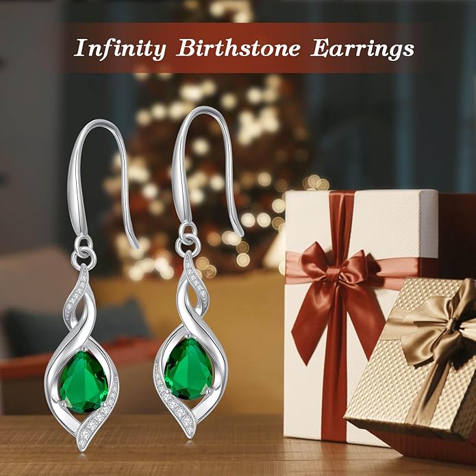 Birthstone Earrings for Women 925 Sterling Silver Infinity Love Jewelry Valentines Day Birthday Gifts for Her Mom Wife Girlfriend