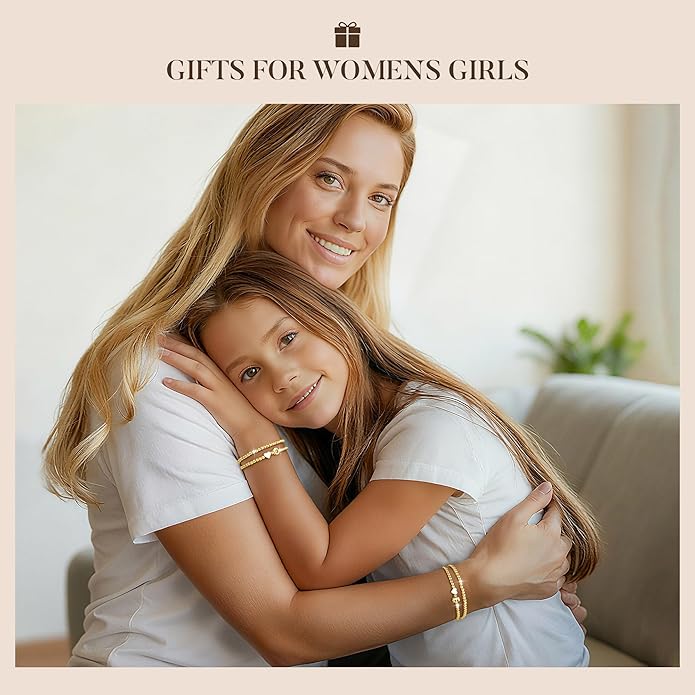 Ursteel Valentines Day Gifts for Her Women - Dainty 14K Gold Plated Beaded Bracelets for Women Trendy Letter A-Z Heart Jewelry Personalized Gifts
