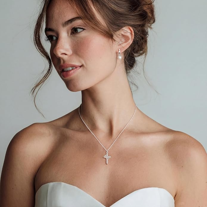 Tewiky Christian Gift Stocking Stuffers Cross Necklace for women-Dainty 14k Gold Plated/Silver Plated Pendant Necklaces Simple Cute Tiny Necklace Jewelry for Women