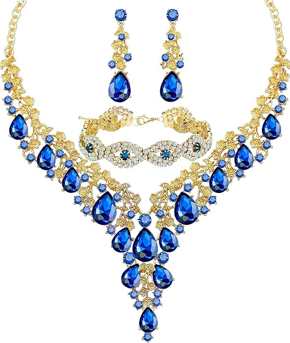Wedding Bridal Bridesmaid Austrian Crystal Rhinestone Jewelry Sets Statement Choker Necklace Earrings Bracelets Sets for Wedding Party Prom