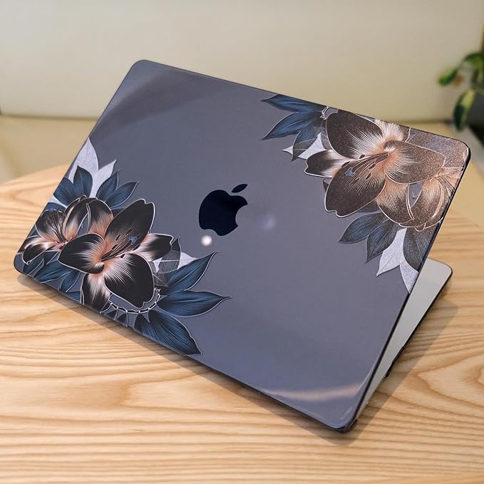 MEEgoodo Case for MacBook Pro 13 inch, Laptop Hard Shell with Keyboard & Camera Cover, Golden Lilies