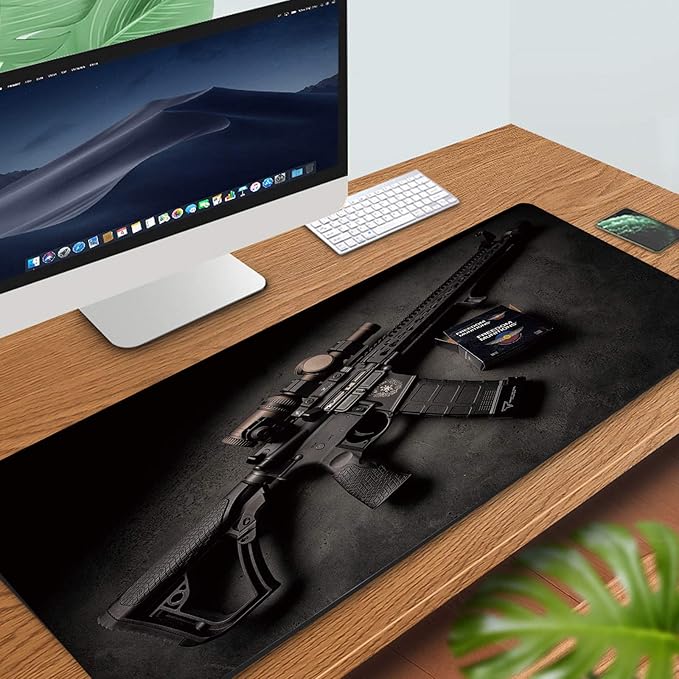 RTGGSEL 31.5x11.8 Inch Non-Slip Long Extended Large Gaming Mouse Pad with Stitched Edges XL Laptops Keyboard Mouse Mat (Black Gun)