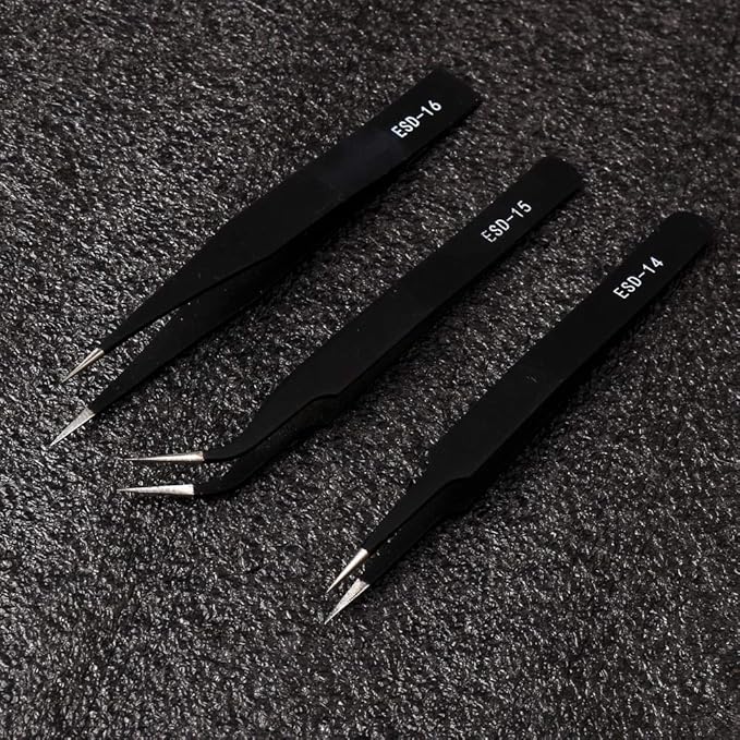 Precision ESD Anti-Static Tweezers, 7 pcs Stainless Steel Tweezers Set for Electronics, Jewelry-making, Laboratory Work, Repairing, Hobbies