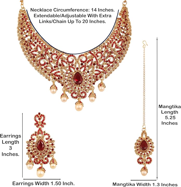 Touchstone Indian jewelry sets for women tikka wedding necklace costume guest statement bollywood rhinestones crystal faux pearls gold big royal neck piece set bridal fashion accessories