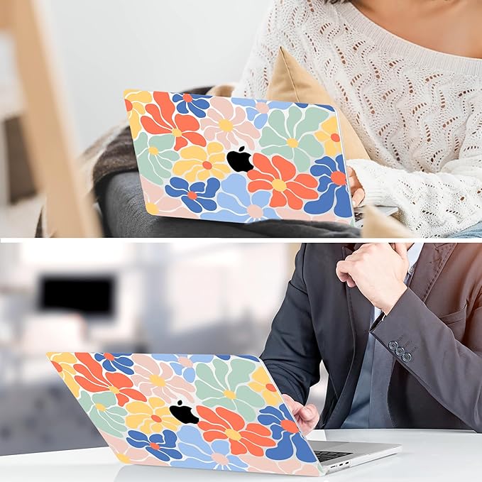 TWOLSKOO Compatible with M4 MacBook Air 13.6 inch Case 2025-2022 Release M4 A3240 M3 A3113 M2 A2681, Plastic Hard Shell & Keyboard Cover & Type C Adapter & Screen Protector, Chamomile Blue