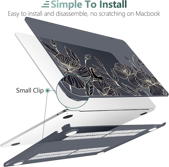 TWOLSKOO Compatible with M4 MacBook Air 13.6 inch Case 2025-2022 Release M4 A3240 M3 A3113 M2 A2681, Plastic Hard Shell & Keyboard Cover & Type C Adapter & Screen Protector, Abstract Floral