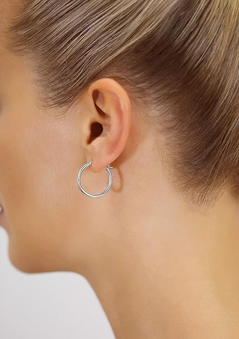 14k White Gold Classic Round Hoop Earrings
