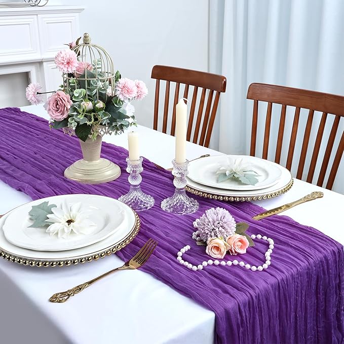 12 Pack Purple Cheesecloth Table Runner 10FT Boho Cheese Cloths Gauze Fabric Table Runners 120 Inch Rustic Sheer for Wedding Birthday Party Baby Shower Centerpiece Home Decorations