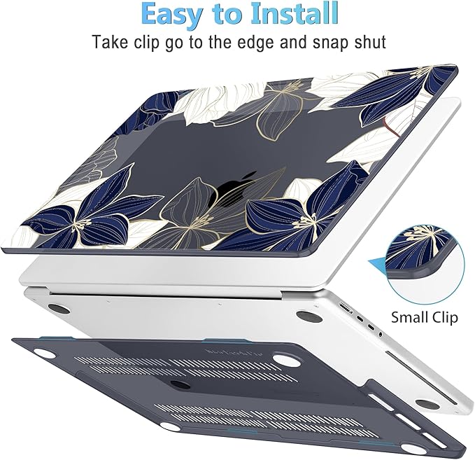 Mektron Case for MacBook Pro 16" M4 A3403 A3186 M3 A2991 M2 A2780 M1 A2485 (2021/2023/2024) Pro/Max with Touch ID, Hard Shell Plastic Laptop Cover Keyboard Cover Screen Protector, Gold line Lily