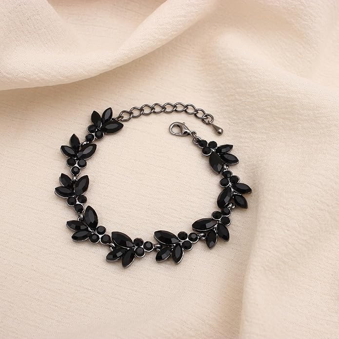 Bridal Wedding Crystal Leaf Choker Necklace Dangle Earring Bracelet Brides Bridesmaid Jewelry Set for Women