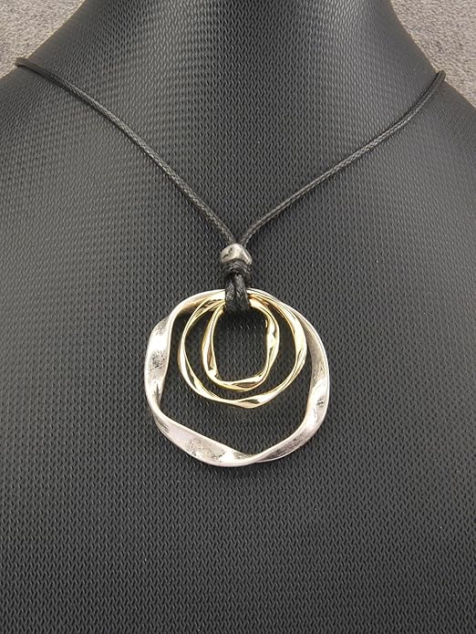 GelConnie Boho Necklaces for Women Vintage Silver Circles Long Pendant Necklace Cowgirl Sweater Necklace Adjustable Leather Choker Necklace for Women