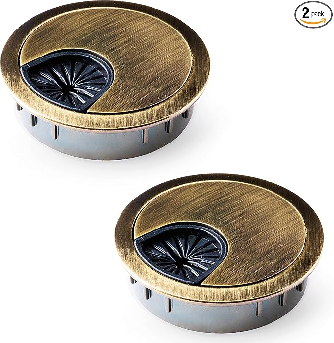 MAHDPRO Metal Desk Grommet 2 Inch (50 mm) Pack of 2-Bronze Zinc Alloy Metallic Desk Cord Hole Cover to Arrange Cables & Wires Through Computer Table/Countertops