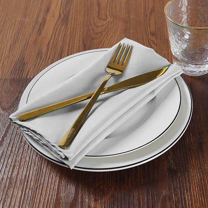 Cloth Napkins 17x17 inch Washable Polyester Dinner Napkins Soft Table Napkins for Wedding Party Dining Banquet(Silver,25PCS)