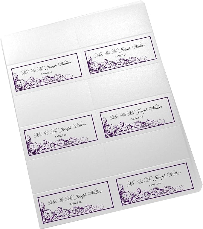 Scribble Vintage Swirl Printable Place Cards, Eggplant (Choose Color), Set of 150 (25 Sheets), Laser & Inkjet Printers - Wedding, Party, Dinner, and Special Events