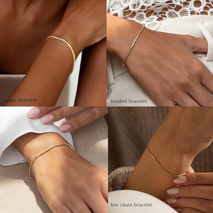 DEARMAY Dainty Silver Plated Bracelets for Women Trendy, Silver Jewelry Set for Women Bracelets for Women Paperclip Box Herringbone Figaro Rope Chain Bracelet Fashion Pack Gifts for Women