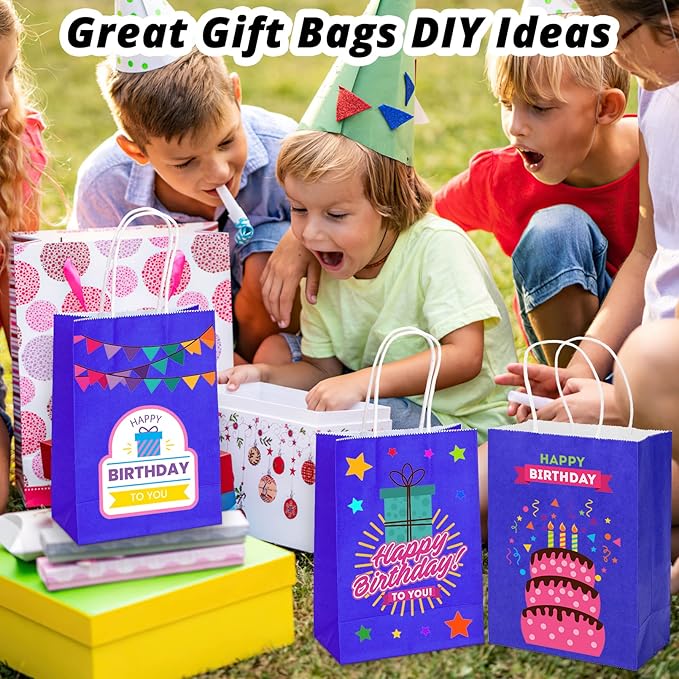 100 Pack 5.9x3.15x8.26 inch Small Gift Bags, Kraft Blue Bags with Handles Bulk for Birthday Party Favors,Gift Paper Bags,Retail Shopping Business Goody Craft Gift Bags