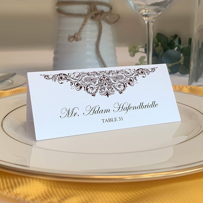 Paisley Place Cards, Chocolate (Choose Color), Set of 150, Pre-cut and Scored - Wedding, Party, Dinner, and Special Events - Made in the USA