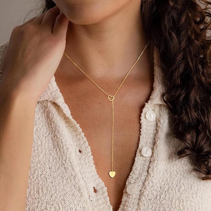 Yoosteel Long 14K-Gold-Plated Necklace for Women - Valentines Gifts Dainty Y-Shaped Necklaces Lariat Drop Chain Simple Jewelry Trendy Gift for Women