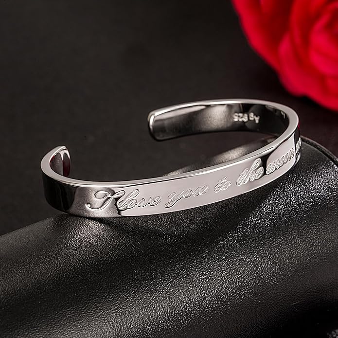 Dankadi Men & Women 925 Sterling Silver Bangle-Engravable Adjustable Cuff Bracelet -8MM/10MM Couple Bracelet- Unisex Jewelry For Him/Her Gift
