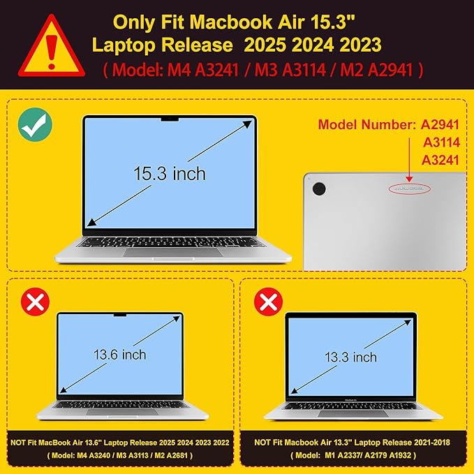 Mektron Compatible with M4 MacBook Air 15 inch Case 2025 A3241 2024 2023 M3 A3114 A2941 M2 Liquid Retina Display Touch ID, Plastic Hard Case & Keyboard Skin & Screen Protector - Black Colorful Bows
